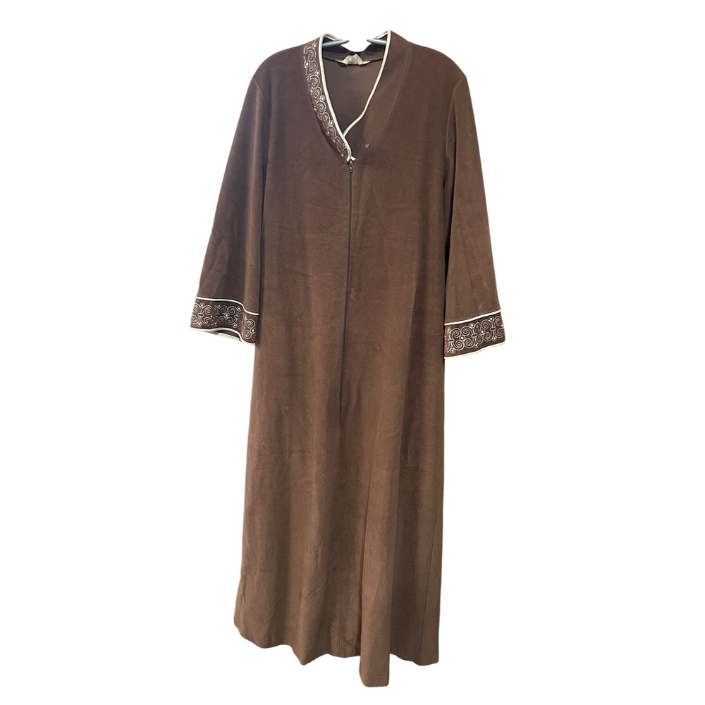 True Vintage 70's Brown Vanity Fair 3/4 Zip Robe Housecoat Medium W Bell Sleeves